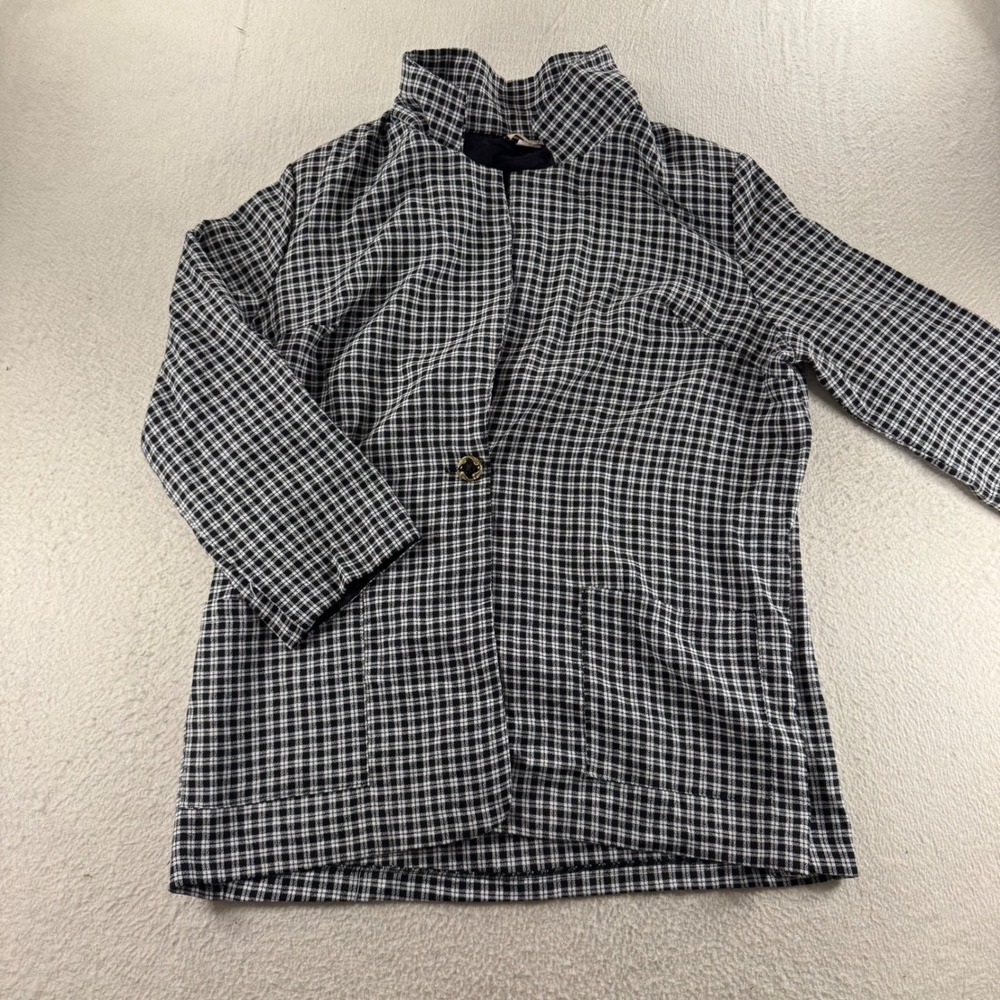 Camy Blazer Women 20 Black White Plaid Single Button Made in USA VTG 90s